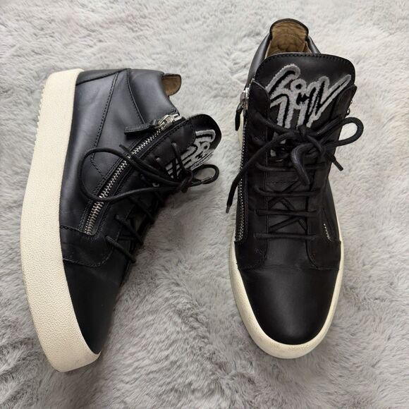Giuseppe zanotti men\'s high top sneakers Zip Black Leather Shoes Size 44 / 11
